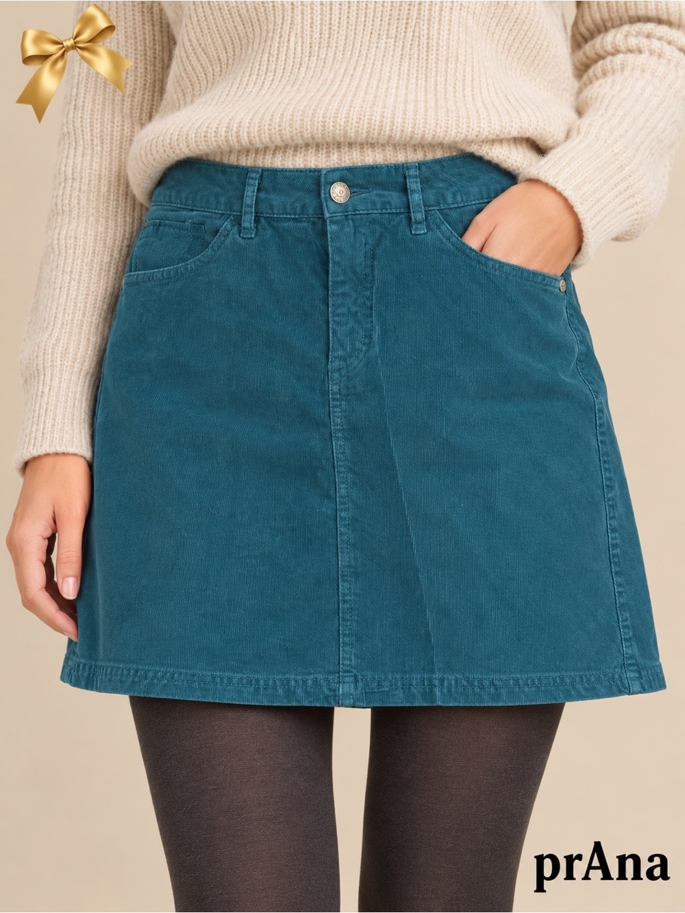 Prana Corduroy Organic Cotton Mini Skirt Size 8 Teal Blue Skirt